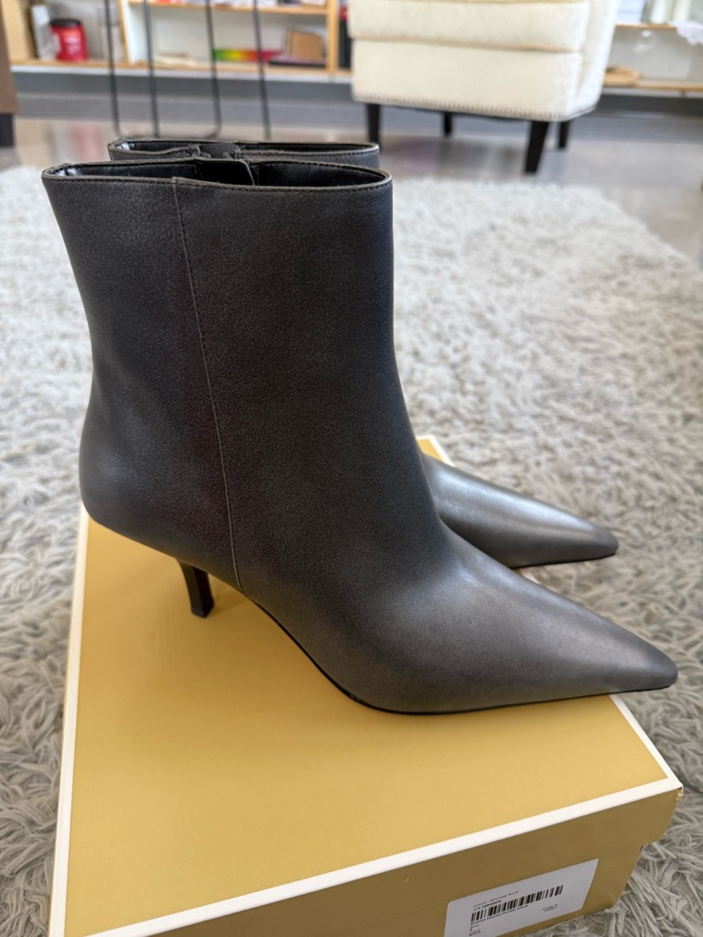 Michael Kors Black Pointed-Toe Leather Ankle Booties